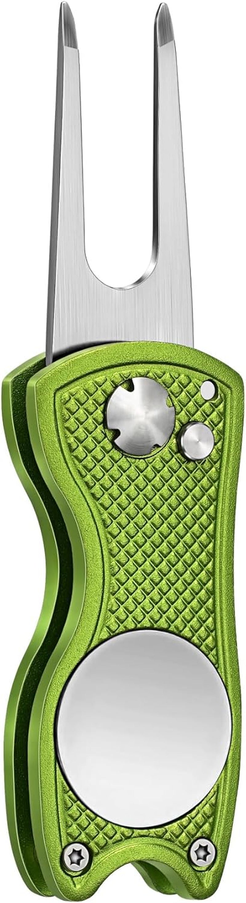Premium All-Metal Foldable Golf Divot Repair Tool with Pop-Up Button and Magnetic Ball Marker, Available in 2-6 Pack