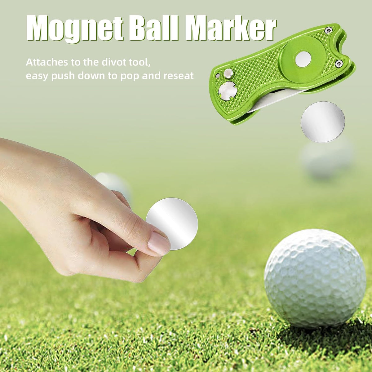 Premium All-Metal Foldable Golf Divot Repair Tool with Pop-Up Button and Magnetic Ball Marker, Available in 2-6 Pack